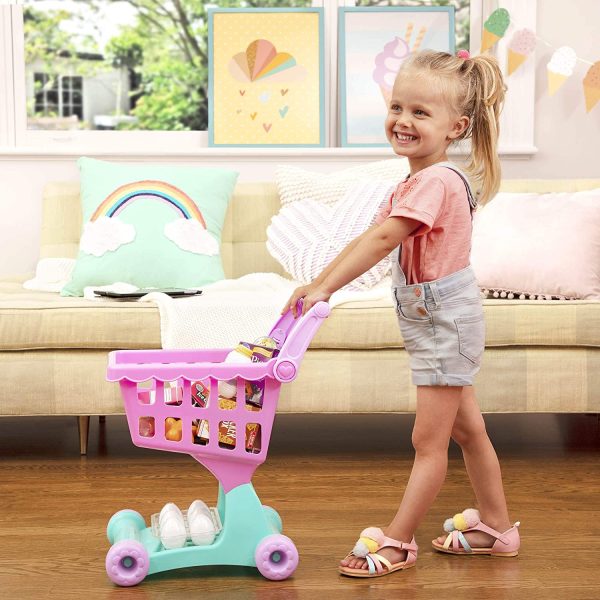 Play Circle by Battat ?C Shopping Day Grocery Cart ?C 30-Piece Toy Shopping Cart and Pretend Food Playset ?C Grocery, Kitchen and Food Toys for Toddlers Age 3 Years and Up,