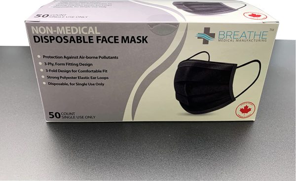 Non medical Disposable 3-ply Comfortable Ear Loop Face Masks (50pc) - Adult Size (Black) - Image 4