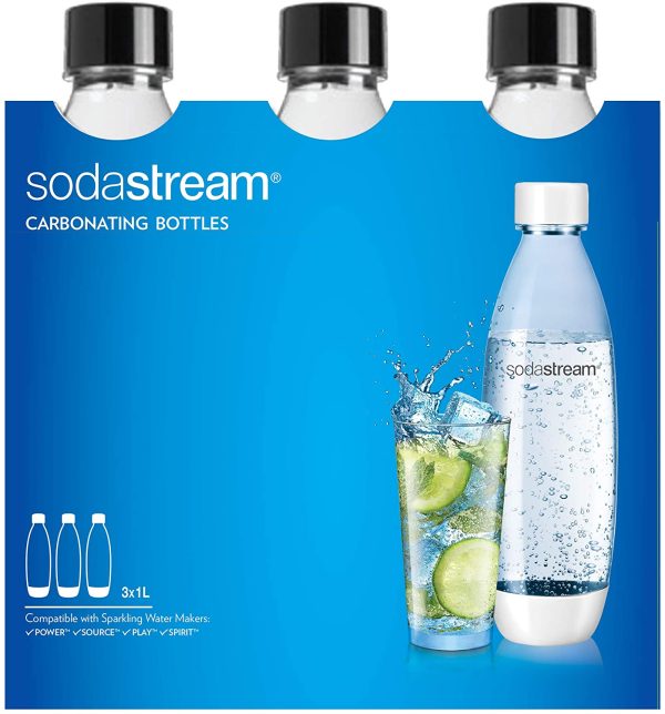 SodaStream 1-Litre Source Carbonating Bottles, (Pack of 3), Black, Packaging may vary