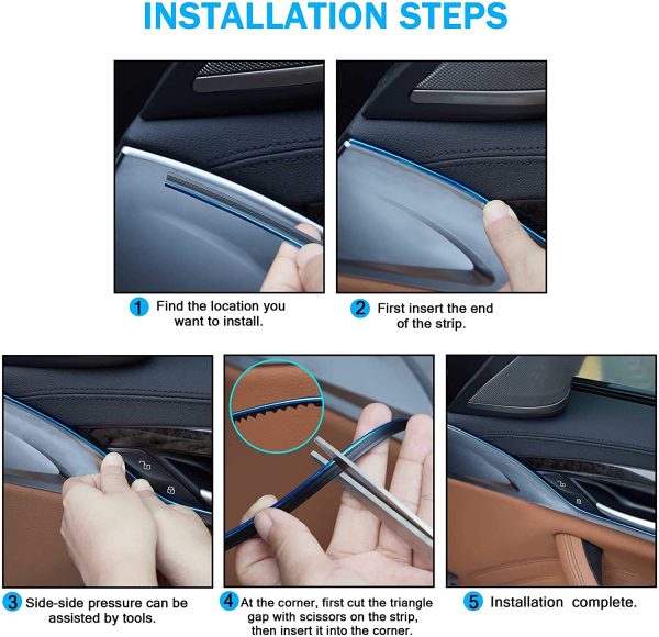 Car Interior Moulding Strip Car Decorative Filler Insert Strips 5M(16ft) Flexible Electroplating Decoration Styling Dashboard Accessories with Installing Tool (Blue) - Image 6