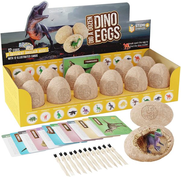 Dig a Dozen Dino Eggs Dig Kit - Easter Egg Toys for Kids - Archaeology Science STEM Crafts Gifts for Boys & Girls - Break Open 12 Unique Large Surprise Dinosaur Filled Eggs & Discover 12 Cute Dinosaurs - Image 4