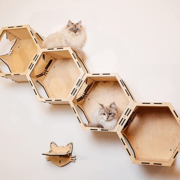 Cat steps,wall mounted cat furniture,cat wall furniture, cat ladder,wall mounted cat scratcher,pet stairs for cats,cat climbing shelves,Christmas Gift, Christmas Decor (decagon, white) - Image 2