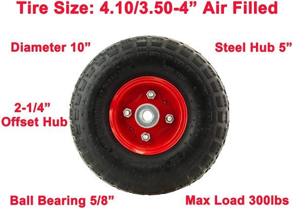 PEAKTOW PTW0001 New 10??4.10/3.50-4??All Purpose Utility Pneumatic Air Tire on Wheel for Dolly Hand Truck Cart ??2PK - Image 2