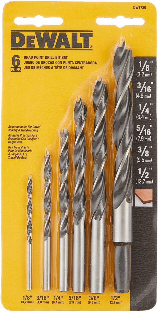 DEWALT Drill Bit Set, Brad Point, 6-Piece (DW1720),Black