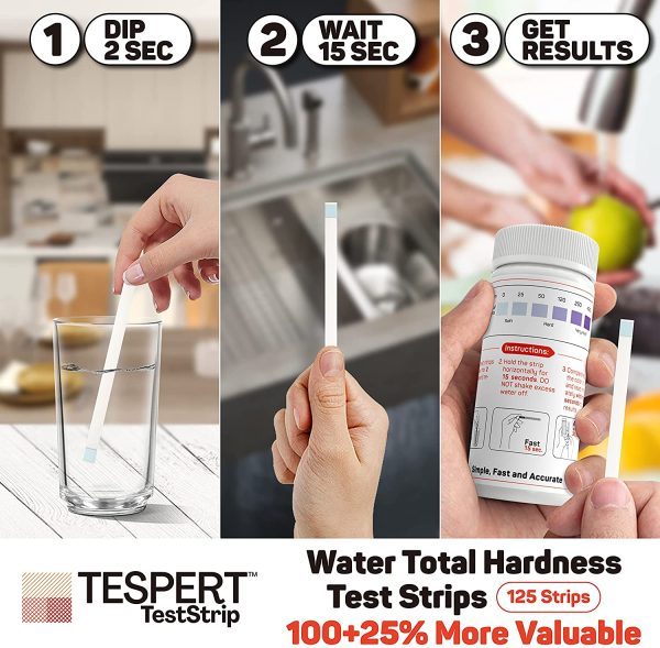 TESPERT Water Hardness Test Strips, 125 Strips, Simple and Accurate Test Kit for Water Softener Water Filtration Systems Pools Spa Laundry Dishwashers Industrial Processes and More