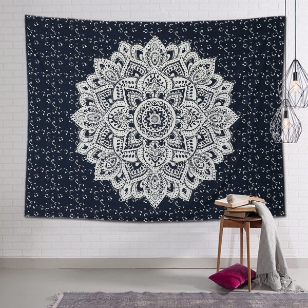 LOMOHOO Skull Tapestry Kissing Lover Black and White Tarot Skeleton Flower Tapestry Wall Hanging Beach Blanket Romantic Bedroom Dorm Home Decor (Mandala, M:130x150cm/51 x59) - Image 3