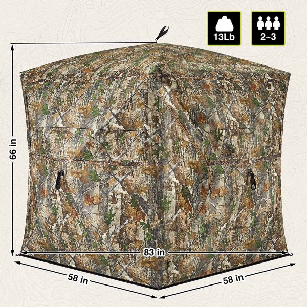 TIDEWE Hunting Blind See Through with Carrying Bag, 2-3 Person Pop Up Ground Blinds 270 Degree, Portable Durable Hunting Tent for Deer & Turkey Hunting (Camouflage) - Image 7