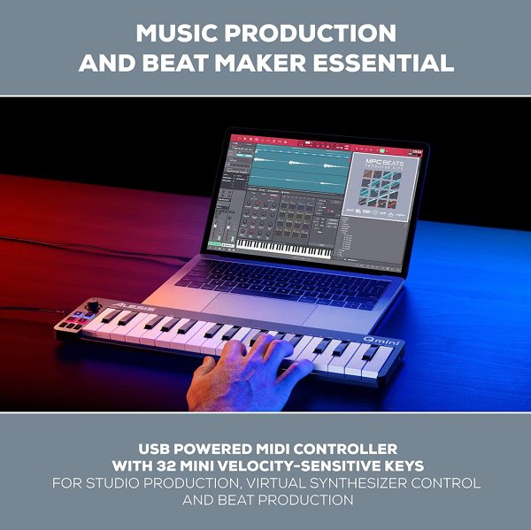 Alesis Qmini - Portable 32 Key USB MIDI Keyboard Controller with Velocity Sensitive Synth Action Keys and Music Production Software Included - Image 5