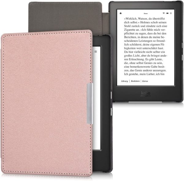 kwmobile Case Compatible with Kobo Aura H2O Edition 1 - Book Style PU Leather e-Reader Cover Folio Case - Rose Gold - Image 5