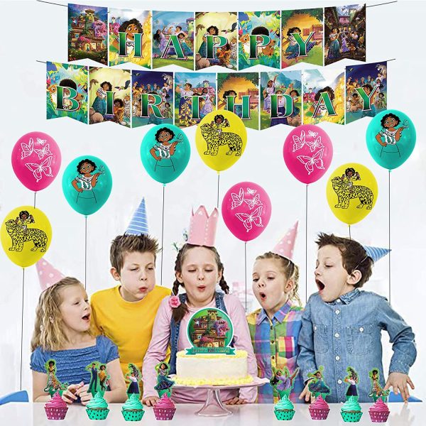 44 Pcs The Encanto Party Decorations, Magic movie Birthday Party Supplies Include a Set of Happy Birthday Banner, Bolloons, Cake Topper, Cupcake Toppers, Birthday Invitation Card for Girls Gifts - Image 6