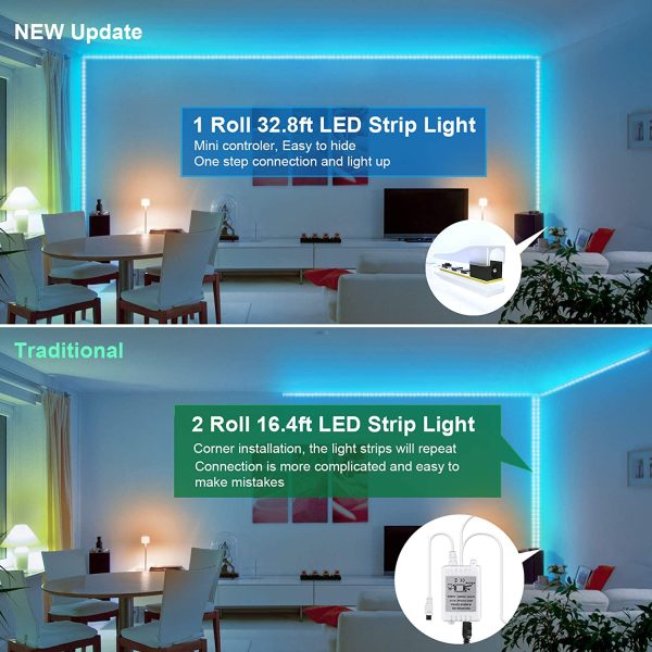 Led Lights Strip for Bedroom, 32.8ft RGB 5050 Led Lights for Bedroom, Room, Kitchen, Home Decor DIY Color Led Light Strip Kit with 44 Key Remote and Power Supply - Image 5