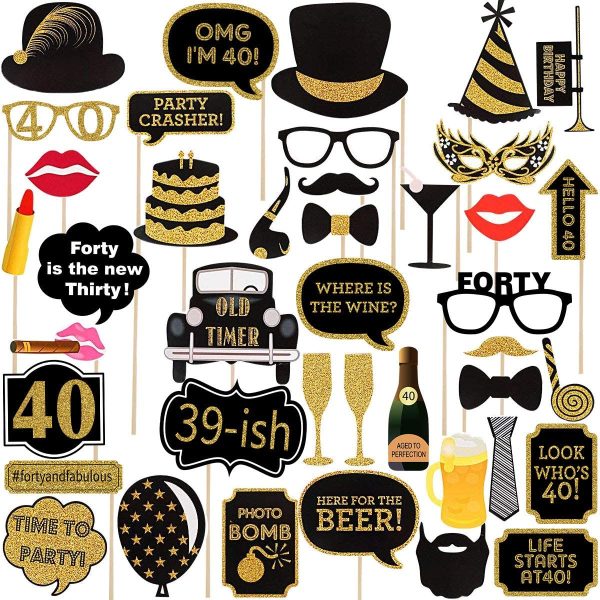 Adult 40th Birthday Photo Booth Props(41Pcs) for Her Him Cheers to 40 Years Birthday Party, Gold and Red Decorations,40th Happy Birthday Party Supplies for Men Women?? - Image 6