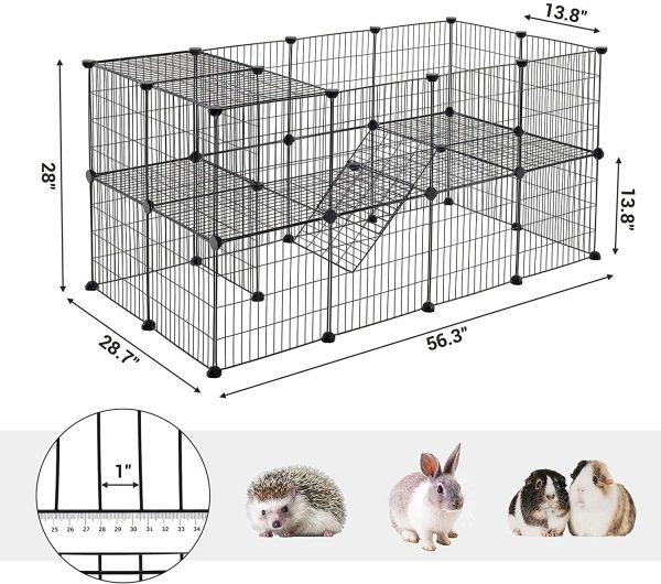 SONGMICS Pet Playpen, Apartment-Style Two-Storey Bunny Fence for Guinea Pigs, Bunnies ULPI02H - Image 2