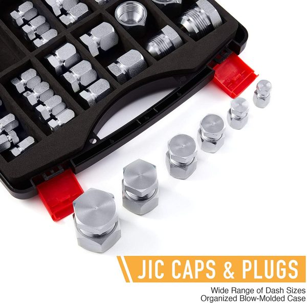 ZELCAN 64 Piece JIC 37?? Flare Cap and Plug Kit Hose Tube and Pipe Fitting Set Hydraulic Cap and Plug Kit Galvanized 45# Steel with Precision Threading Dash Sizes -04 -06 -08 -10 -12 -162 - Image 2