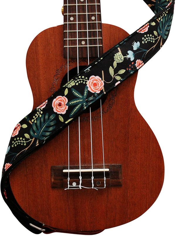 MUSIC FIRST Original Design “Dark Night Garden??Soft Muslin & Genuine Leather Ukulele Strap Ukulele Shoulder Strap With a MUSIC FIRST Genuine Leather Strap Locker - Image 6