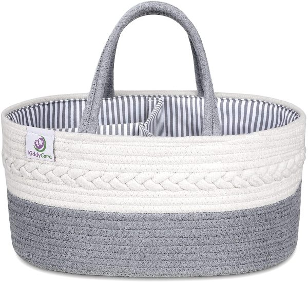 Baby Diaper Caddy Organizer - Stylish Rope Nursery Storage Bin 100% Cotton Canvas Portable Storage Caddy Basket for Changing Table & Car - Diaper Organizer for Baby Girl & Baby Boy (Gray Regular) - Image 4