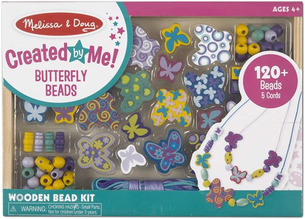 Melissa & Doug Butterfly Friends Bead Set, Arts & Crafts, Handy Wooden Tray, 120 Beads and 5 Colored Cords - Image 7