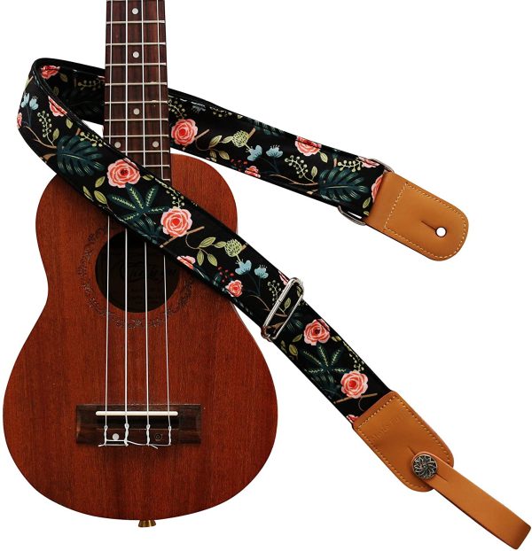 MUSIC FIRST Original Design “Dark Night Garden??Soft Muslin & Genuine Leather Ukulele Strap Ukulele Shoulder Strap With a MUSIC FIRST Genuine Leather Strap Locker - Image 7