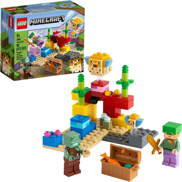 LEGO Minecraft The Coral Reef 21164 Hands-on Minecraft Marine Toy Featuring Alex, a Drowned and 2 Cool Puffer Fish, New 2021 (92 Pieces) - Image 7