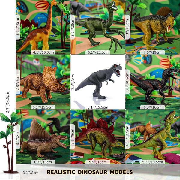 TEMI Dinosaur Toys for Kids 3-5 with Activity Play Mat & Trees, Educational Realistic Dinosaur Play Set to Create a Dino World Including T-Rex, Triceratops, Velociraptor, Great Gift for Boys & Girls - Image 2