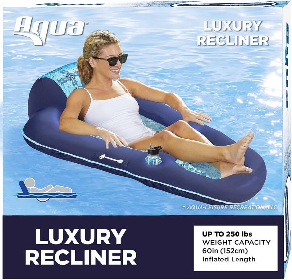 Aqua Luxury Water Lounge, X-Large, Inflatable Pool Float with Headrest, Backrest & Footrest, Navy/Light Blue - Image 6