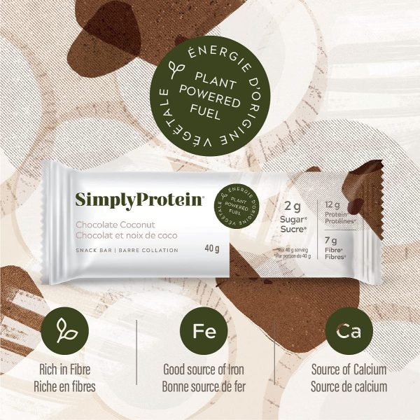 SimplyProtein Bar, Plant Based, Very High in Fibre, Gluten Free, 2 g Sugar, Plant Powered Fuel, Snack Bar - Chocolate Coconut, 12 Count - Image 2