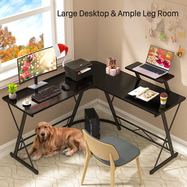 L-Shaped Desk 50.8" Computer Corner Desk, Home Gaming Desk, Office Writing Workstation with Large Monitor Stand, Space-Saving, Easy to Assemble, Black