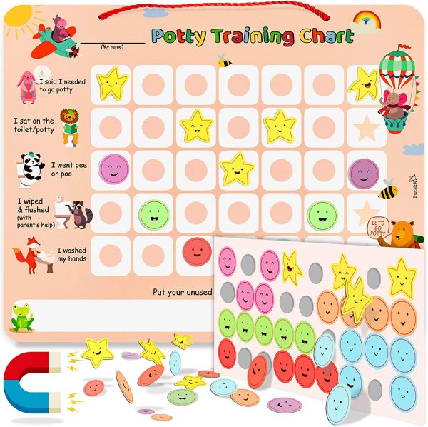 PutskA Potty-Training-Magnetic-Reward-Chart for Toddlers - Potty Chart with Multicolored Emoji & Star Stickers ?C Motivational Toilet Training for Boys & Girls (Animal Theme) - Image 8