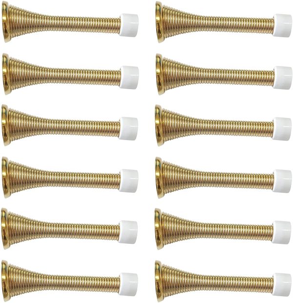 12 Pack Spring Door Stopper 3-1/8" Flexible Heavy Duty Screw-in Stainless Steel with Rubber Bumper (Brass) - Image 5