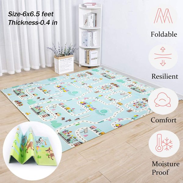 U'Artlines Folding Play Mat, Extra Large Foam Thick Baby Crawling Mat Kids Playmat Reversible Portable Waterproof Non Toxic for Babies, Infants and Toddlers (6 * 6.5 feet, Car/Zoo) - Image 5