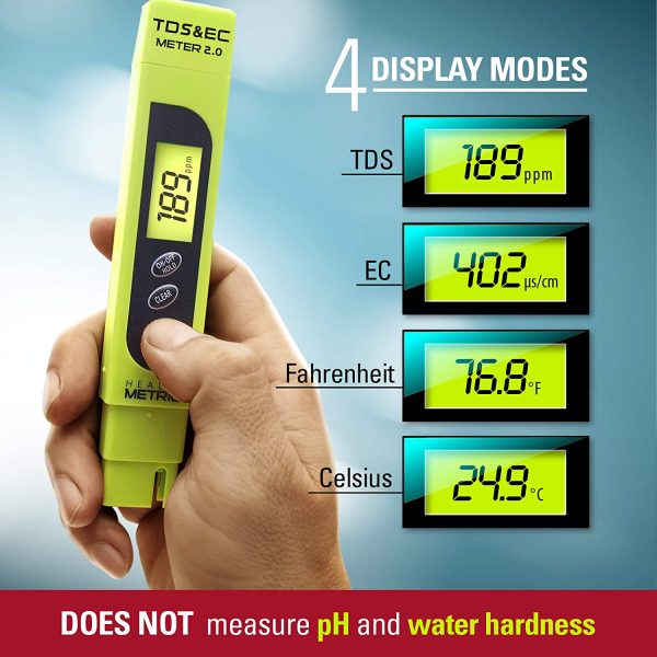 Pro TDS Meter Digital Water Tester - 3 in 1 ppm EC and Temperature Test Pen | Easy to Use Water Purity Tester | Ideal for Testing RO Drinking Water Swimming Pool Hydroponics Aquarium & More | Green - Image 5