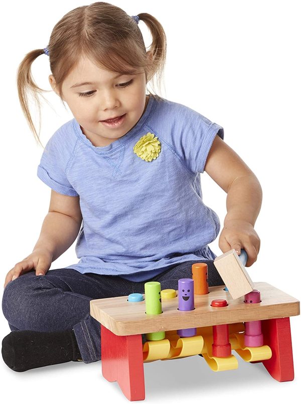 Melissa & Doug Deluxe Pounding Bench Wooden Toy with Mallet (Developmental Toy, Helps Fine Motor Skills)