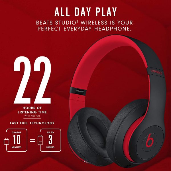 Beats Studio3 Wireless Noise Cancelling Over-Ear Headphones - Apple W1 Headphone Chip, Class 1 Bluetooth, Active Noise Cancelling, 22 Hours of Listening Time, Built-in Microphone - Defiant Black-Red - Image 6