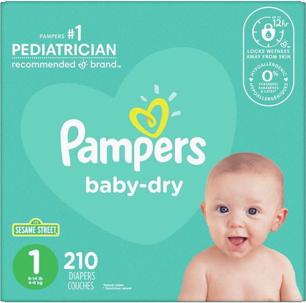 Diapers Size 1 - Pampers Baby Dry Disposable Baby Diapers, 210 Count, Super Economy Pack