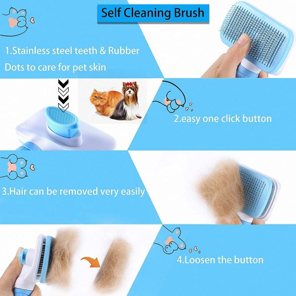 ACE2ACE Dog Brush, Cat Brush, Pet Brush for Long and Short Hair, Pet Grooming Brush, Clean Pet Hair from the Brush with One Button - Blue - Image 3