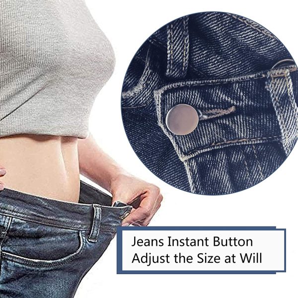 12 Sets Button Pins for Jeans, No Sew Jean Buttons Replacement,Removable Adjustable Instant Extender or Reduce Any Pants Waist (Silver) - Image 3