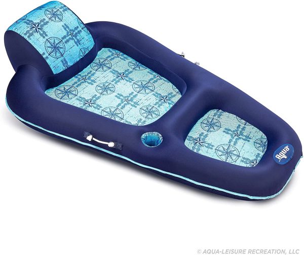 Aqua Luxury Water Lounge, X-Large, Inflatable Pool Float with Headrest, Backrest & Footrest, Navy/Light Blue - Image 4