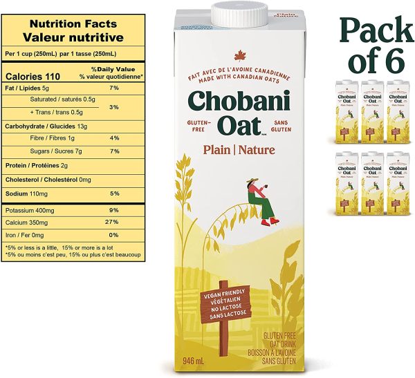 Chobani Plain Oat Milk| 6 Pack- 946ml | Plant-Based Oat Beverage | Shelf Stable | Dairy Free | Vegan Friendly | NON-GMO |Nut Free, white - Image 2