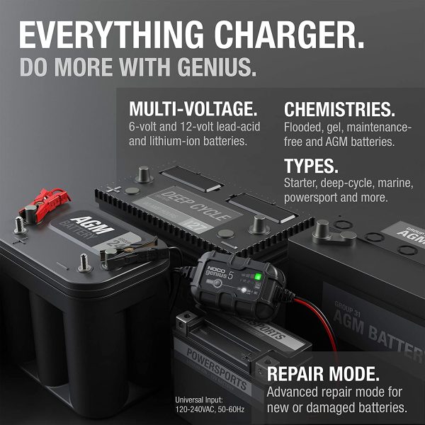 NOCO GENIUS5, 5-Amp Fully-Automatic Smart Charger, 6V and 12V Battery Charger, Battery Maintainer, Trickle Charger, and Battery Desulfator with Temperature Compensation - Image 3