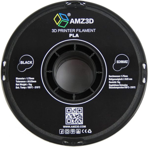 1.75mm PLA 3D Printer Filament, Black, 1 Kg spool (2.2 lbs)