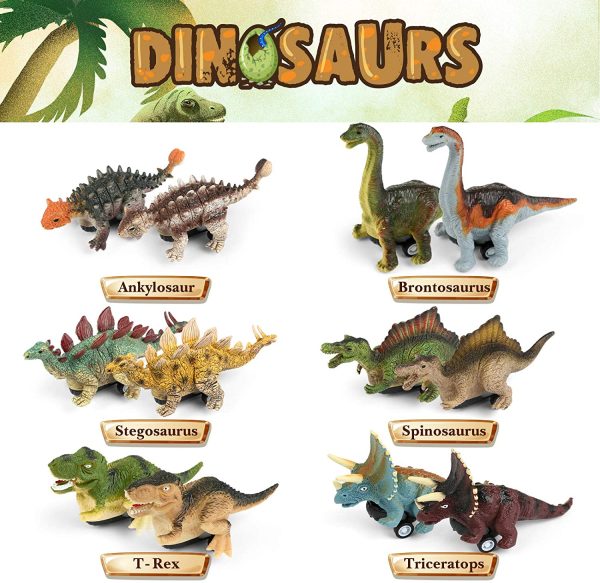 LIHAO 12 Pack Dinosaur Pull Back Cars with Hatching Dinosaur Eggs, Kids Dino Toys Pull Back Vehicles, Prefilled Hatching Dinosaur Suprise Eggs Dinosaur Toys and Gifts for 3+ Years Old Kids - Image 3