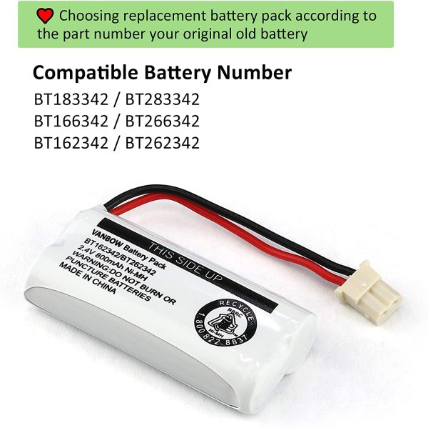 Battery BT162342 / BT262342 BT183342/BT283342 BT166342/BT266342 2.4v 800Mah Battery Pack for VTech CS6114 CS6419 CS6719 AT&T EL52300 CL80112 VTech CS6719-2 Cordless Handsets (Pack 4) - Image 4