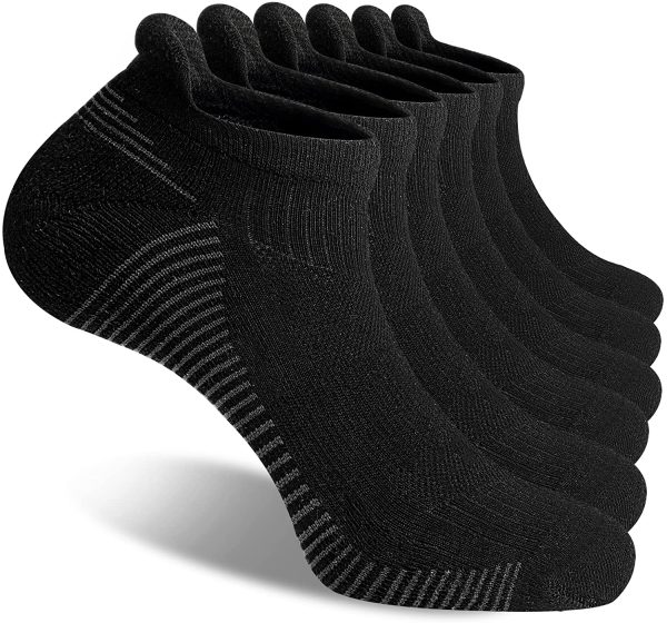 Men's Breathable Cotton Athletic Ankle Socks Moisture Wicking Low Cut Running Cushioned Tab Sports Short Thick Socks 6 Pairs