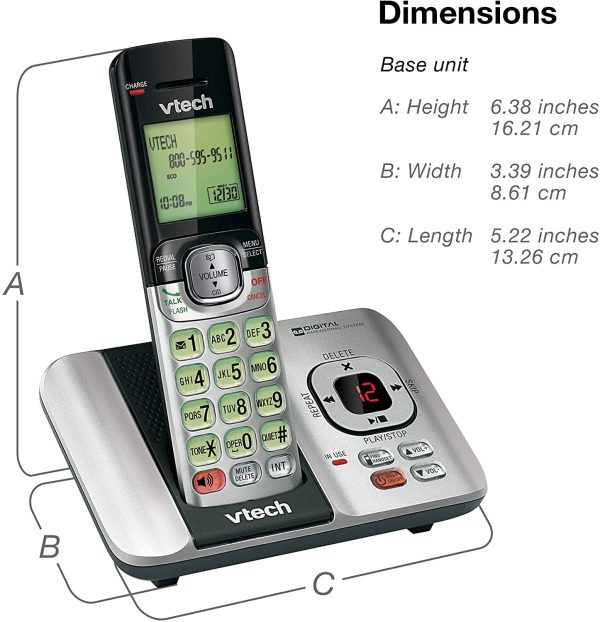 CS6529-2 DECT 6.0 Phone Answering System with Caller ID/Call Waiting, 2 Cordless Handsets, Silver/Black - Image 6