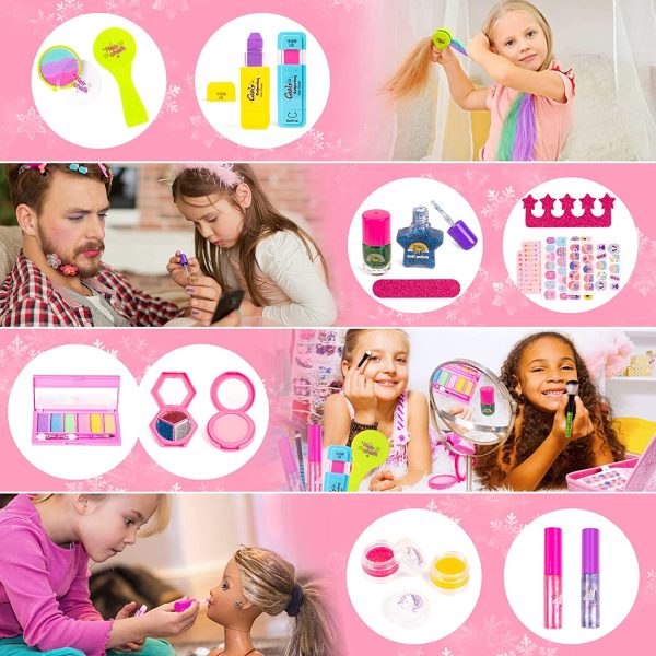 31Pcs Kids Makeup Kit for Girls- Washable Real Play Make Up Toys Set with Cosmetic Case & Color Hair Chalks Fit Little Girls Gift for Birthday, Halloween, Party - Image 4