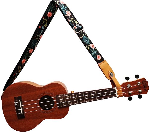 MUSIC FIRST Original Design “Dark Night Garden??Soft Muslin & Genuine Leather Ukulele Strap Ukulele Shoulder Strap With a MUSIC FIRST Genuine Leather Strap Locker - Image 2