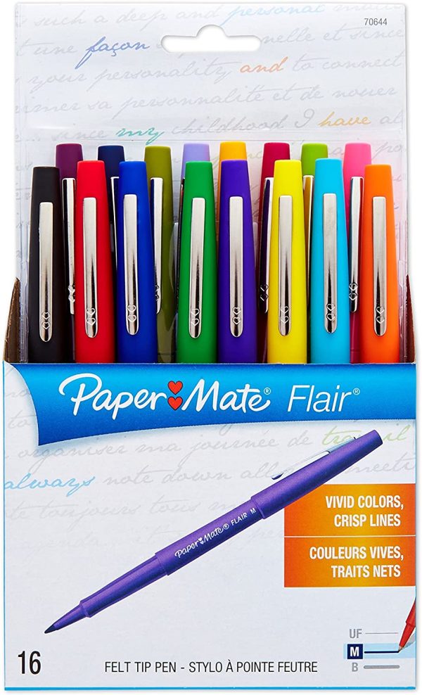 Paper Mate Flair Marker Porous, Felt Tip Pen Medium, 16 Pack, Assorted Inks (70644) - Image 2