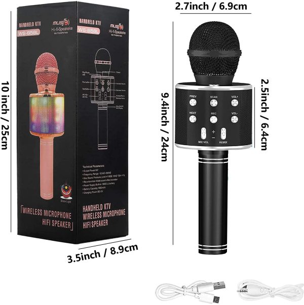 2600mAh Karaoke Bluetooth Wireless Microphone, Rechargeable Battery, Colorful LED Lights, Portable Handheld Mic Speaker Machine for Kids Girls Boys Adults All Age