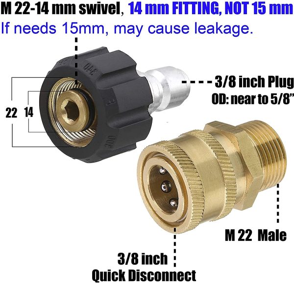 M Mingle Ultimate Pressure Washer Adapter Set, Quick Disconnect Kit, M22 Swivel to 3/8'' Quick Connect, 3/4" to Quick Release, 8-Pack - Image 5