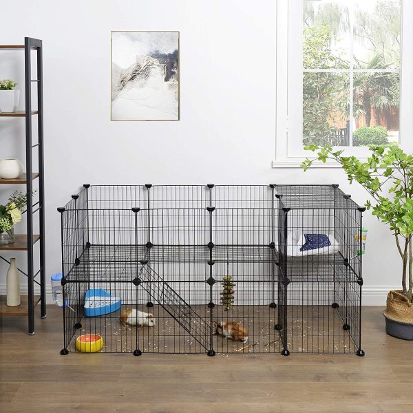 SONGMICS Pet Playpen, Apartment-Style Two-Storey Bunny Fence for Guinea Pigs, Bunnies ULPI02H - Image 4